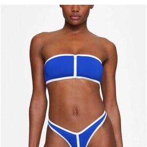 SKIMS Blue and White Bikini Top